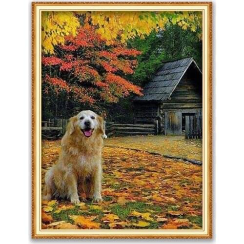 Animal Golden Retriever DIY Embroidery 11CT Cross Stitch Kits Craft Needlework Set Printed Canvas Cotton Thread Home Decoration