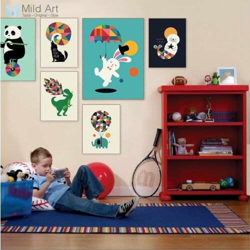 Funny Circus Animal Panda Dinosaur Acrobatics Poster Nordic Kids Baby Room Wall Art Pictures Home Decor Canvas Painting No Frame