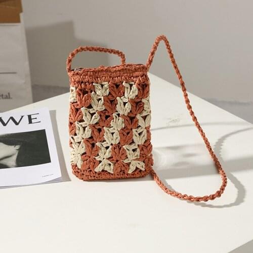 New Flower Twill Hand-woven Coin Purse Ins The Same Cross-body Small Bag Female Straw Woven Bag
