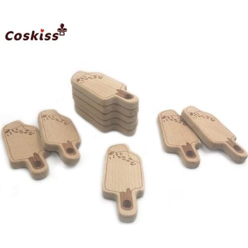 New product Baby Teether Smooth Wood Ice Cream Shaped Beech Wooden Teether Toddler Nursing Toy Educational Shower Gift