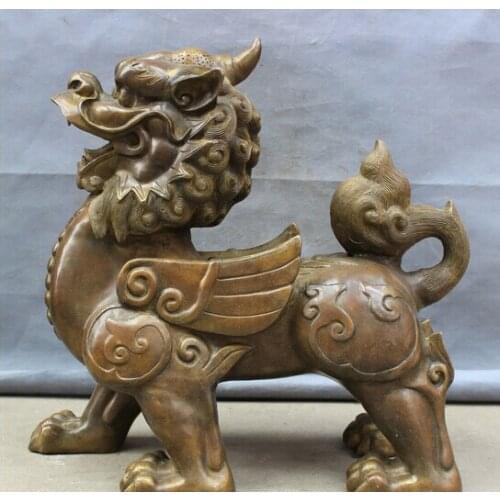 Wholesale factory 22" Folk Chinese Bronze Copper Wealth Fly Lion Unicorn PiXiu Statue Animals 25% off