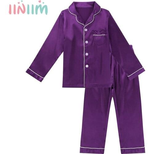 Girls Pajamas Childrens Kids Pyjamas Silk Satin Tops Pant Autumn Winter Long Sleeve Sleepwear Nightwear Girl Boy Pajama Sets