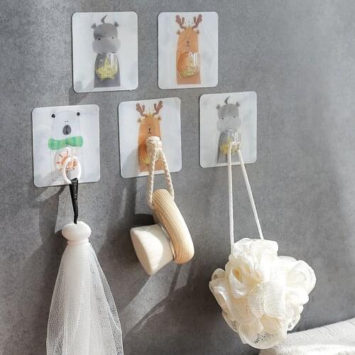 Strong Self Adhesive Cartoon Animal Hooks For Storage Door Wall Hangers Living Room Accessories Home Organizer Decorative Hook