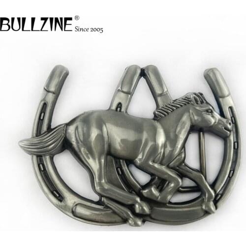 The Bullzine wholesale horse belt buckle with pewter finish FP-02151-1 suitable for 4cm width snap on belt
