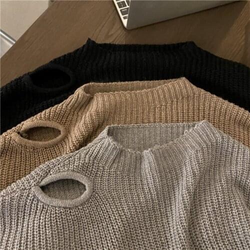 Zoki Pullover Women Sweater Fashion Hollow Out Long Sleeve Knitted Jumper Casual Solid Designed Korean Loose Female Winter Tops