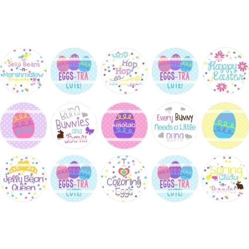 Handmade 10mm~30mm Colorful picture Easter Round Glass Cabochons for Necklace Decoration and Phone Chain Accessaries 60/pcs