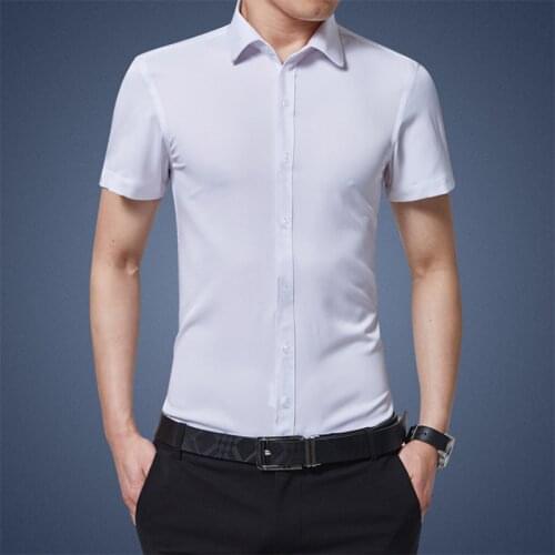 New Men Slim Fit Shirt Summer Short Sleeve Business Office Formal Male Interview Clothing