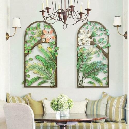 Modern Wrought Iron Plant Wall Decoration Pendant Coffee Hotel Wall Hanging Crafts Home Livingroom Porch Wall Mural Ornamnets