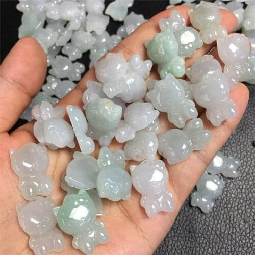 Ketty Cat Grade A Glass jade Type A stone ICY Jade Burma jadeite pendant Bead hand carved green Jewelry necklace earrings gift