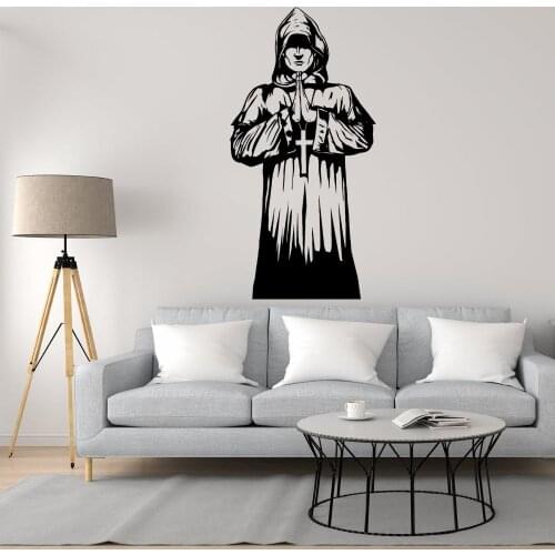 Scary Hooded Man With Cross Wall Art Decal Sticker Home Bedroom Art Decoration Removable A003184