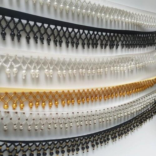 3.5cm Wide Pearl Beaded Fringe Wedding Dress Dancewear Costumes Trimming DIY Sewing Supplies