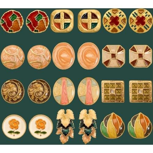 VINTAGE EARRINGS oil dripping enamel enamel Vintage Antique 925 silver ear ring anti allergy cold wind French ear clip