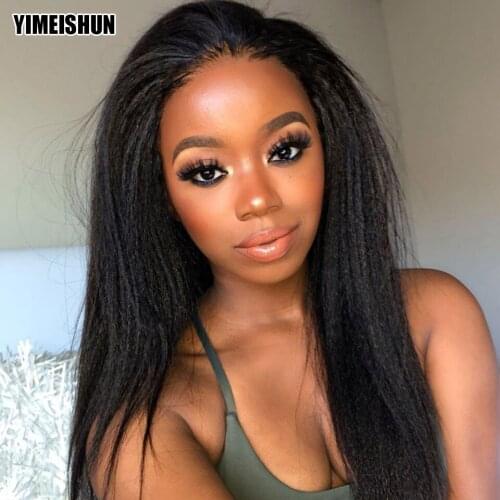 YIMEISHUN Yaki Kinky Straight Lace Front Human Hair Wig Corse Yaki Straight 13x4 Pre Plucked Human Hair Wig Lace Frontal Wig