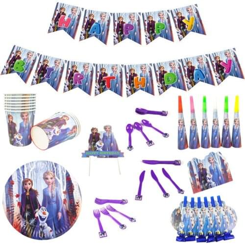 Frozen Princess Aisha Childrens birthday party supplies Disposable tableware Pull the flag Birthday party decoration set