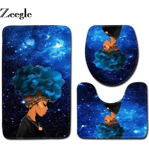 Zeegle African Women Bath Mat 3PCS Set Bathroom Carpets Absorbent Soft Memory Foam Bathroom Floor Mats Home Decor