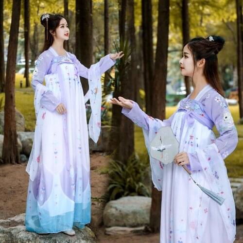 Women Embroidery Hanfu Purple Dance Costume For Performance Oriental Festival Outfit Folk Stage Clothes Lady Fairy Dress DF1033