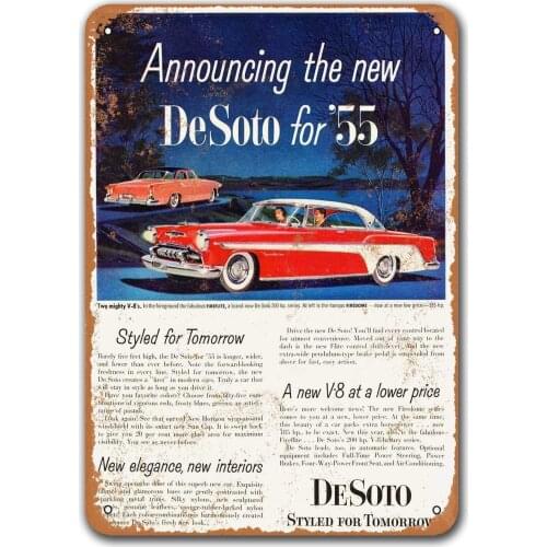 1955 De Soto Fireflite Car Metal Tin Sign, Sisoso Vintage Plaques Poster Pub Man Cave Retro Wall Decor 12x16 inch