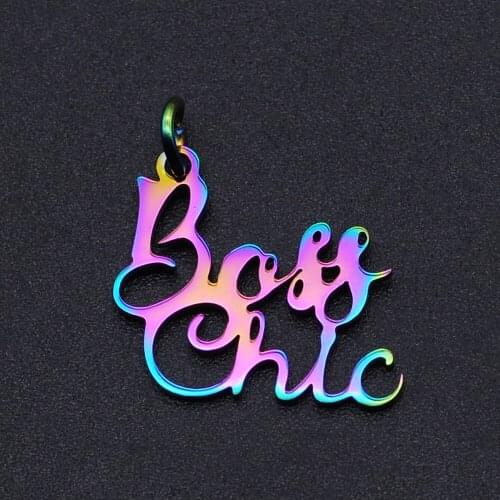 5pcs/lot 100% Stainless Steel Boss Chic Word Script Charm Pendant Wholesale Top Quality Never Tarnish Necklace Pendants