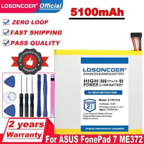 LOSONCOER Top Brand 100% New 5100mAh C11P1310 Battery for ASUS FonePad 7 ME372 ME372CG K00E Tablet PC in stock