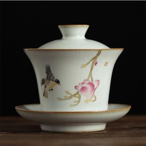 Large Jingdezhen Kiln Retro Ceramic Hand-painted Persimmon Kung Fu Gaiwan Handmade Porcelain Tea Tureen Office Tea Cup Drinkware