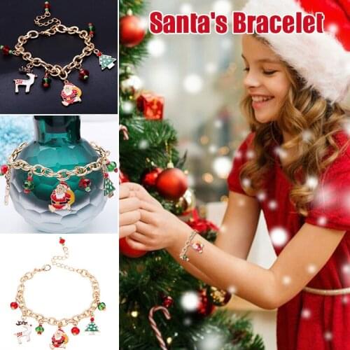 Santa Claus Bracelet Alloy Pendant Christmas Ornaments for Home Happy New Year Christmas Tree Ornaments Gift B99
