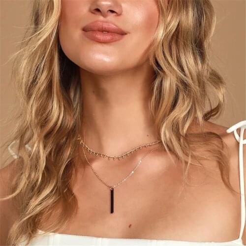 New 2021 Fashion Gold Round Beads Geometric Necklaces For Women Multilevel Female Chain Strip Sequin Pendant Necklace Jewelry