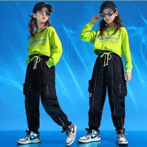 Kids Festival Hip Hop dancing Clothing Sweatshirt Crop T Shirt Tactical Cargo Pants for Girls Dance Costume Clothes Street wear