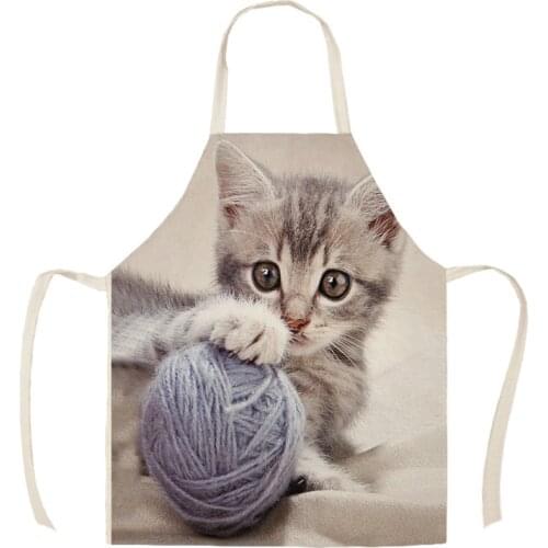 Man Kid ApronKitchen Apron Lovely Cat Printed Linen Aprons for Men Women Home Cleaning Tools Cooking Baking Accessories Kitchen