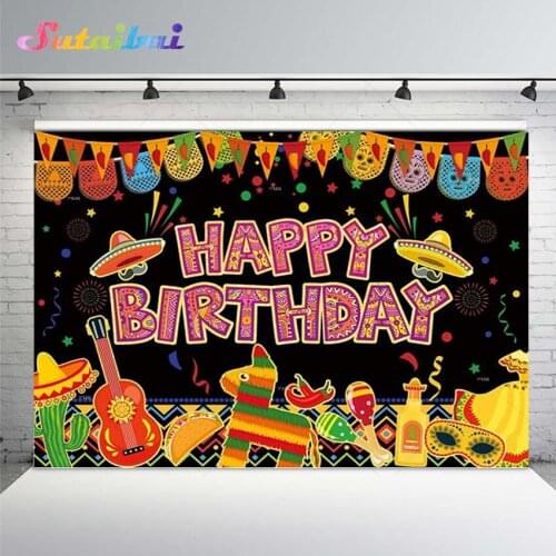 Mexican Fiesta Birthday Backdrop Photography Carnival Festival Party Colorful Flags Llama Banner Background Studio Booth Props