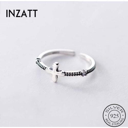 INZATT Real 925 Sterling Silver Geometric CROSS Adjustable Ring For Woman Party Fine Jewelry Minimalist OL ZIRCON Accessories