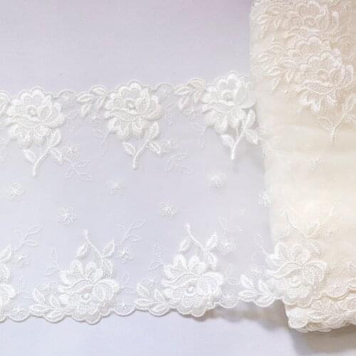 1Meter 17.5cm Width two sides Flower Embroidered Lace Trim jade Mesh Costume Decor Lace Applique lingerie Trimmings Lace Fabric