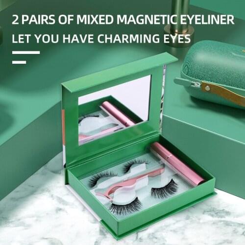 Magnetic Magnet Eyelashes 2 Pairs Mixed Liquid Eyeliner Natural Thick Long Lasting Five-magnet False Eye Lashes Eye Makeup TSLM2