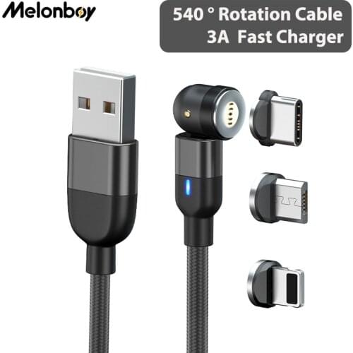 Melonboy 3A Fast Charging Cable 540 Rotate Magnetic Charger For Xiaomi Samsung USB Type C Cable 5pin Magnetic Plug Data Wire