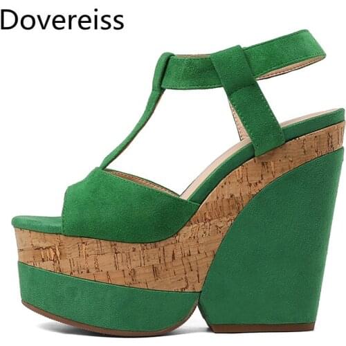 Dovereiss Fashion Spring Womens Shoes Buckle Pure color Yellow Green Elegant Waterproof Femmes Sandales consice 34-42