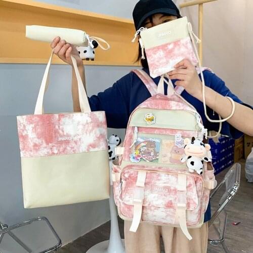 4 Piece Sets Womens Backpack Kawaii School Bags for Girls Female Backpacks 2021 Mochila School Girl