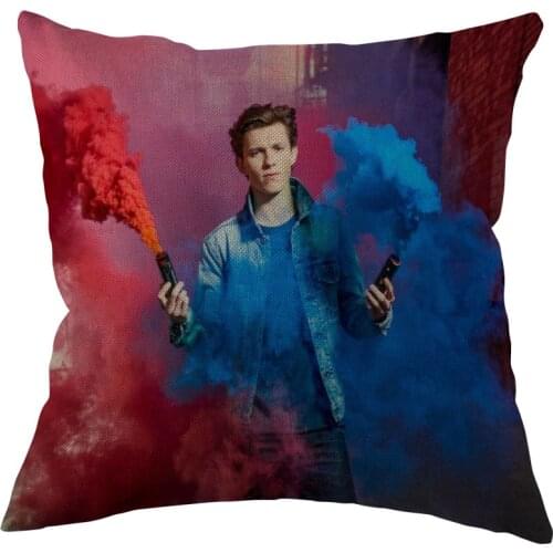 Square Pillowcase Super Hero Actor Tom Holland Cotton Linen Pillow Cover Zippered 45x45cm One Sides DIY Gift Office,Home,Outdoor