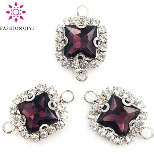 NEW HOT 8mm 10pcs/bag Double loop sew on rhinestones Wine red glass crystal square Silver bottom Crystal button DIY accessories