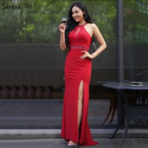 New Mermaid Wine Red Prom Dresses Sleeveless Crystal Beading Elegant Sexy Evening Party Dresses 2020 LA6284