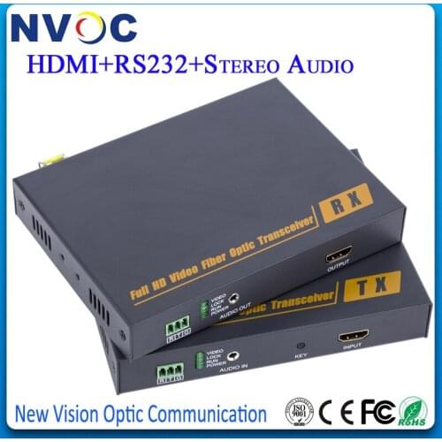 Free Shipping HDMI Optical Fiber Extender 1080P with RS232 and Stereo Audio HDMI Fiber Optic Converter,Euro Charger
