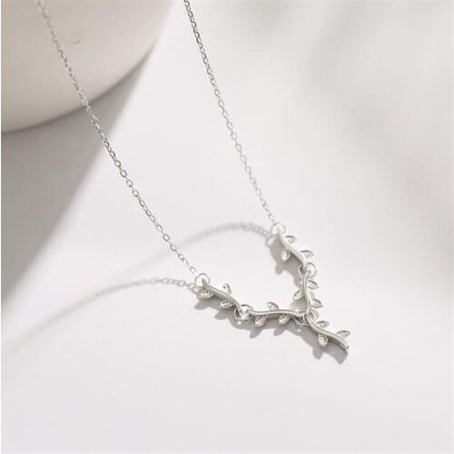 Fine 925 Sterling Silver Zircon LeafOlive Branch Adjustable Chain Necklace For Womens Pendant Luxury Jewelry WholesaleSN094
