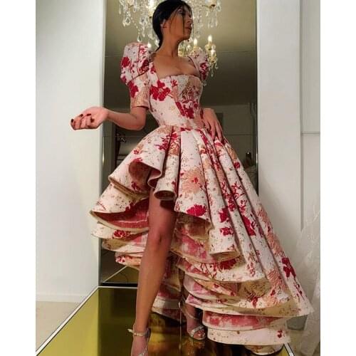 2020 High Low Sexy Prom Dresses Prom Gowns Special Occasion Dress Jacquard Cocktail Gown vestidos de fiesta Abendkleider