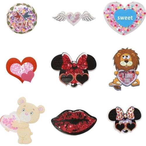 Valentines Day Quicksand Acrylic Planar Resins Cabochons Flatback 1pcs,DIY Craft Supplies Jewelry Accessories Material,1Yc15822