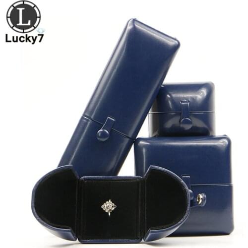 Simple blue PU leather double open marriage ring jewelry box wedding pendant ring box bracelet necklace wedding gift box