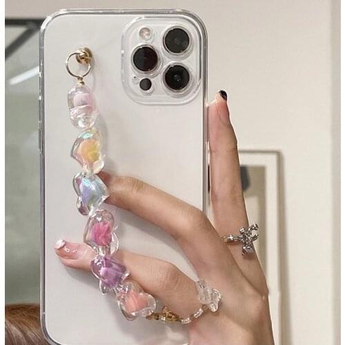 Shockproof Wrist Chain Case For Samsung S21U S21Plus S21 S20Plus S20 S10 A72 A52 A42 A41 Colorful Love Heart Chain Hanging Cases