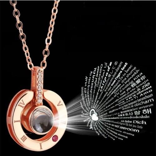DropShipping Charm Projection I Love You 100 Language Round Pendant Necklace For Women Girls Jewelry Gifts
