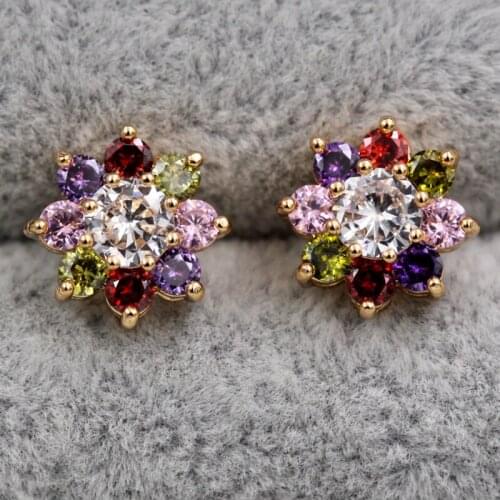 Luxury fashion Jewelry Flower Gold Earrings for womens earring with zircon Red stone Small Stud Earrings wedding gift