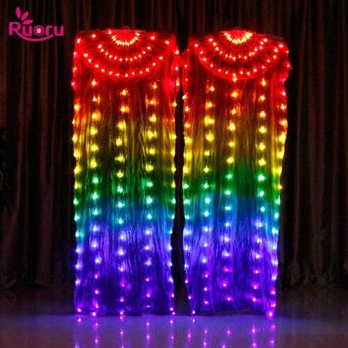Ruoru 100% Silk 1.8m Led Fan Veils Carnival Belly Dance Fan Veil Light Up Bridal Veils Stage Performance Accessories Costume