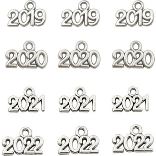 Mixed 100pcs/lot 2019-2022 Time digital year alloy pendant Man Woman Jewellery Shoes Clothes Decoration Accessory