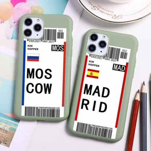 World Country Label Air Tickets Phone Case For iphone 12 11 Pro Max Mini XS 8 7 6 6S Plus X SE 2020 XR Candy green Silicone