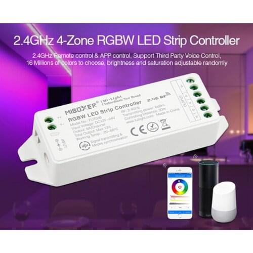 Miboxer FUT038M ( FUT038 Upgraded)2.4GHz 4-Zone RGB/RGBW/RGBWW dimmer DC12V~24V LED Strip light voice control Controller